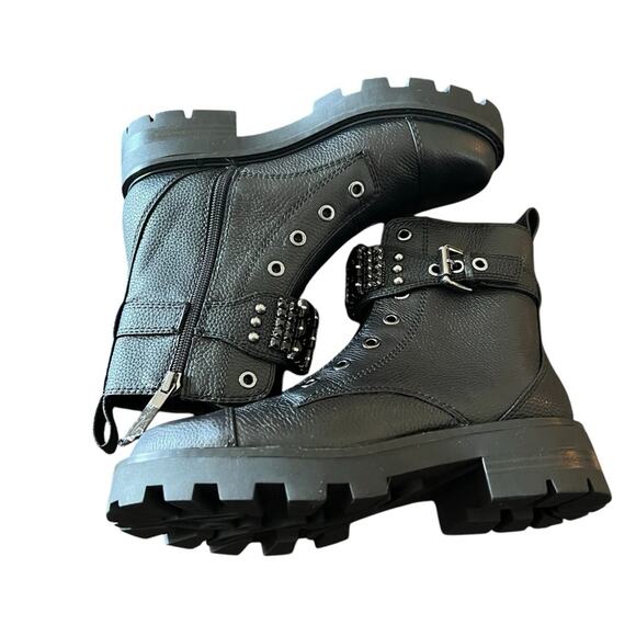 Karl Lagerfeld Maeva Leather Moto Ankle Boots Embellished Straps NEW Size 6 - Picture 6 of 9